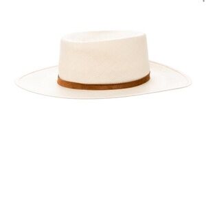Janessa Leone Cream Hat with Brown Band